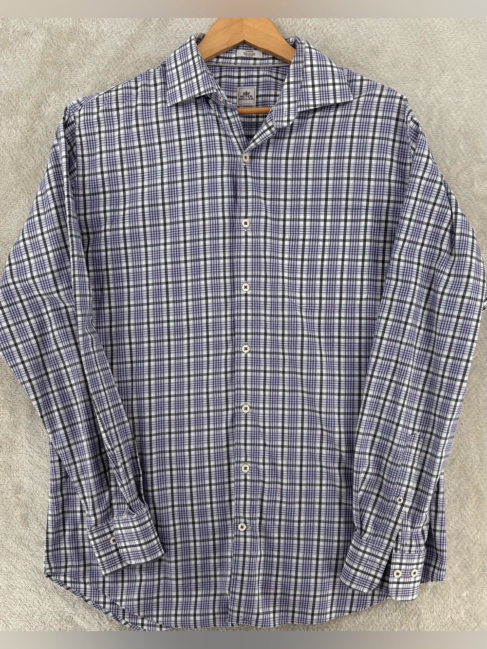 Peter Millar Crown Crafted Plaid Button Down Shirt Men's Large Purple Blue Check